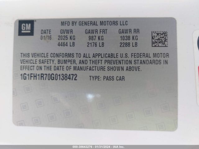 Photo 8 VIN: 1G1FH1R70G0138472 - CHEVROLET CAMARO 