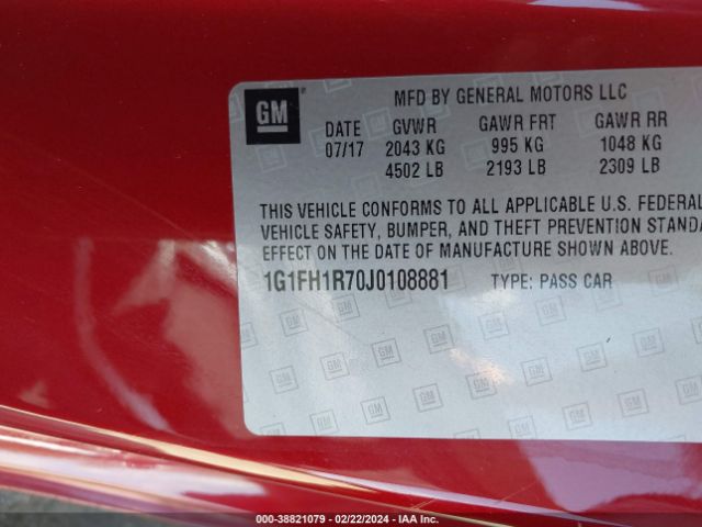 Photo 8 VIN: 1G1FH1R70J0108881 - CHEVROLET CAMARO 