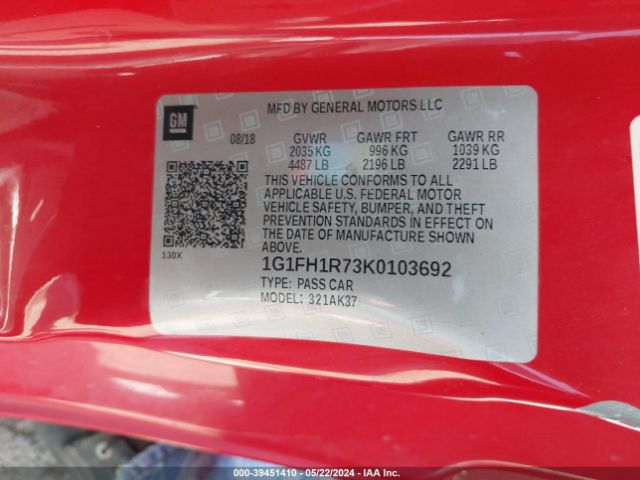 Photo 8 VIN: 1G1FH1R73K0103692 - CHEVROLET CAMARO 