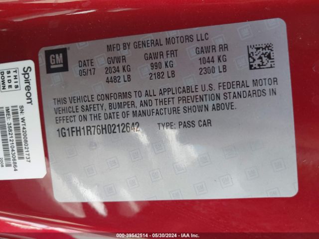 Photo 8 VIN: 1G1FH1R76H0212642 - CHEVROLET CAMARO 