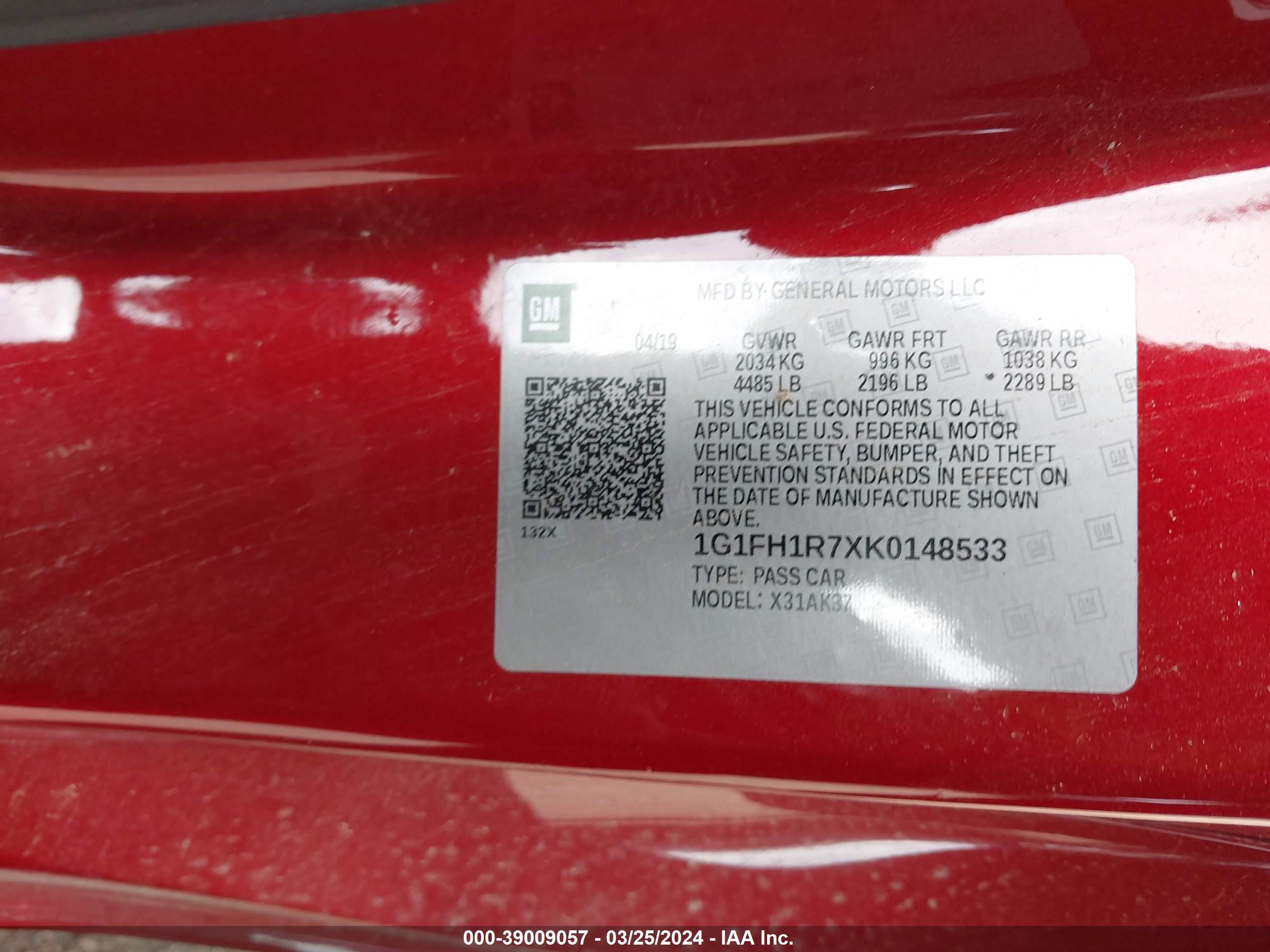 Photo 8 VIN: 1G1FH1R7XK0148533 - CHEVROLET CAMARO 