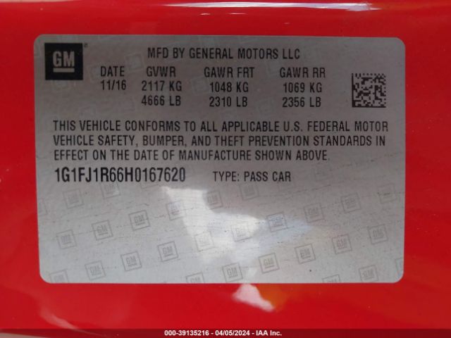 Photo 8 VIN: 1G1FJ1R66H0167620 - CHEVROLET CAMARO 