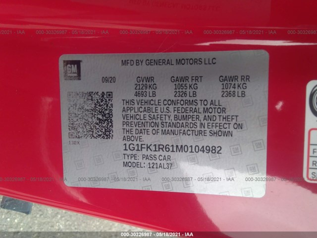 Photo 8 VIN: 1G1FK1R61M0104982 - CHEVROLET CAMARO 