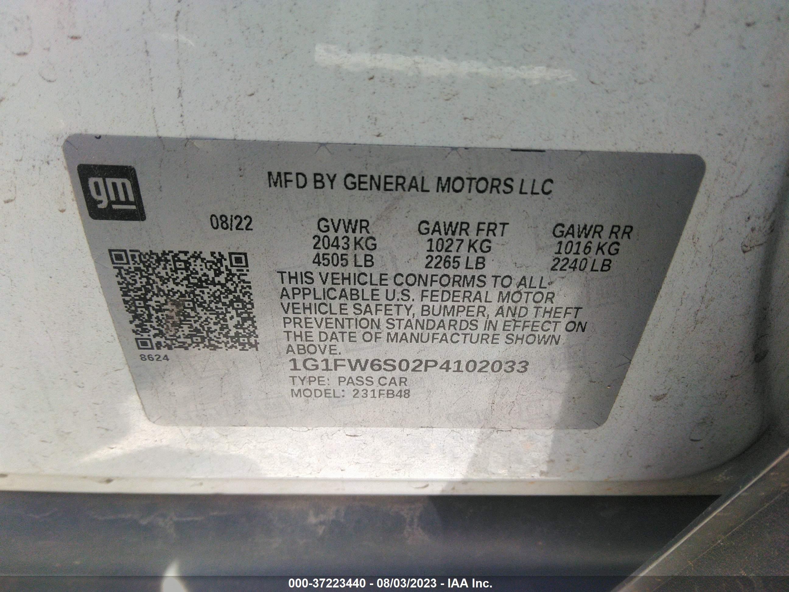 Photo 8 VIN: 1G1FW6S02P4102033 - CHEVROLET BOLT EV 