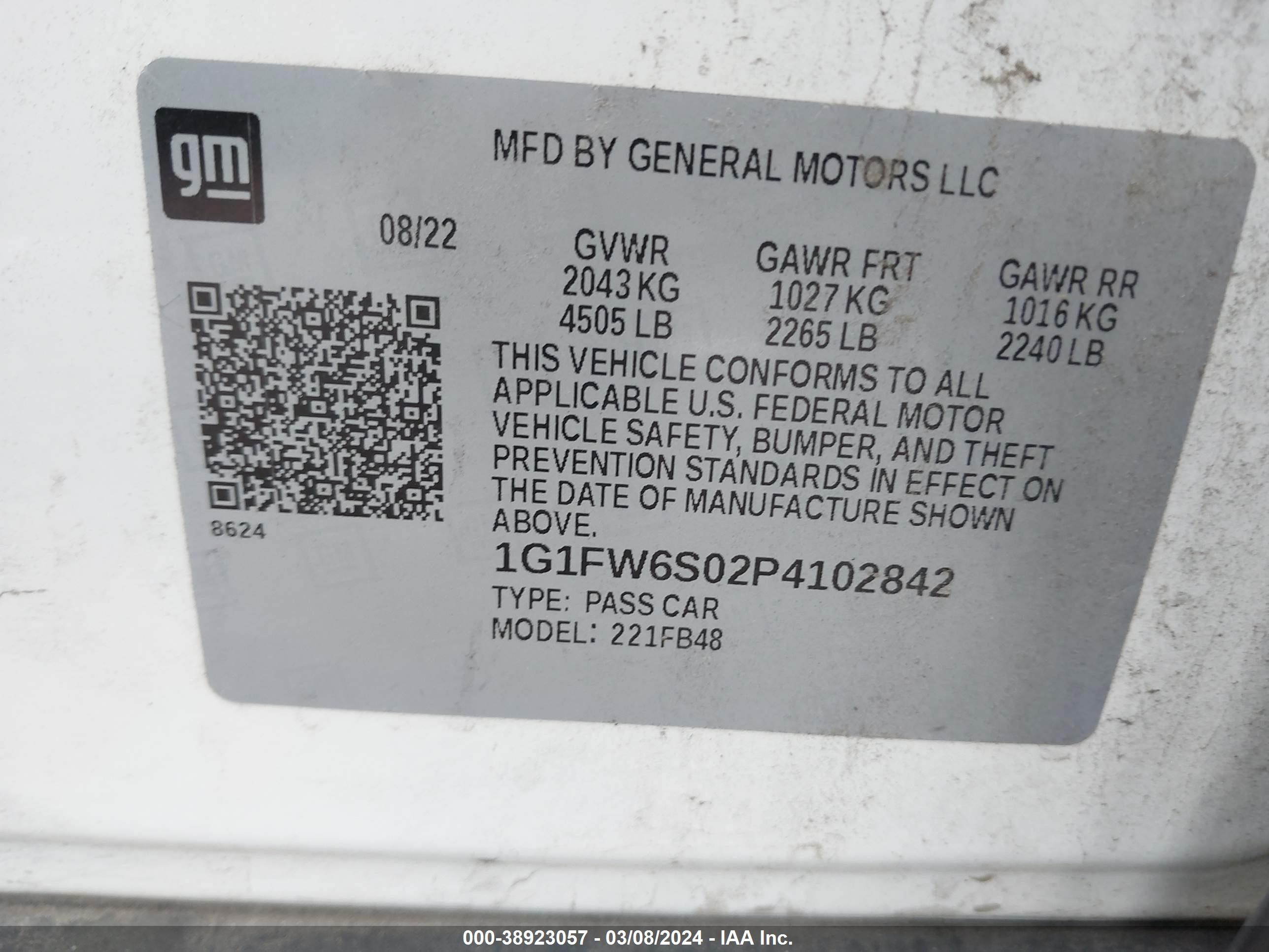 Photo 8 VIN: 1G1FW6S02P4102842 - CHEVROLET BOLT EUV 