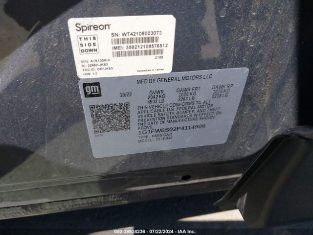 Photo 8 VIN: 1G1FW6S02P4114909 - CHEVROLET BOLT EV 