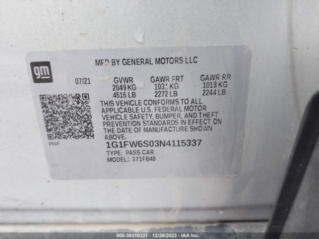 Photo 8 VIN: 1G1FW6S03N4115337 - CHEVROLET BOLT EV 