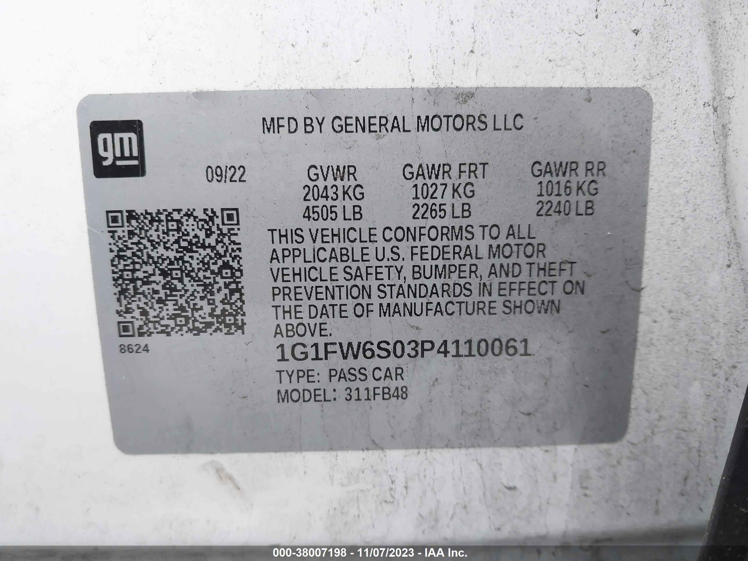 Photo 8 VIN: 1G1FW6S03P4110061 - CHEVROLET BOLT EV 