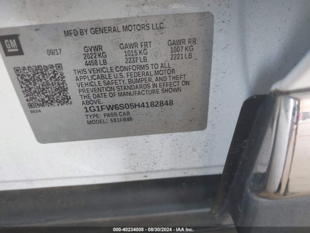 Photo 8 VIN: 1G1FW6S05H4182848 - CHEVROLET BOLT EV 