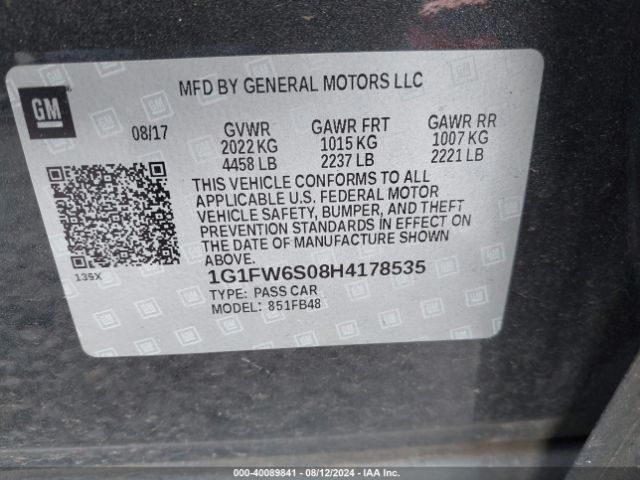 Photo 8 VIN: 1G1FW6S08H4178535 - CHEVROLET BOLT EV 