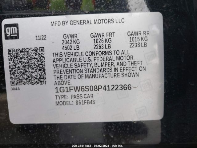 Photo 8 VIN: 1G1FW6S08P4122366 - CHEVROLET BOLT EV 