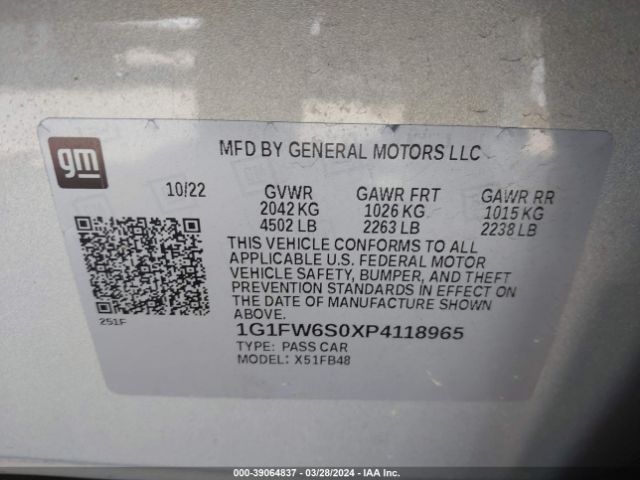 Photo 8 VIN: 1G1FW6S0XP4118965 - CHEVROLET BOLT EV 