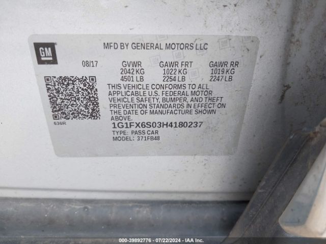 Photo 8 VIN: 1G1FX6S03H4180237 - CHEVROLET BOLT EV 