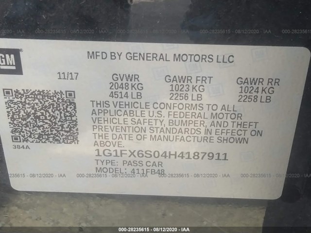 Photo 8 VIN: 1G1FX6S04H4187911 - CHEVROLET BOLT EV 