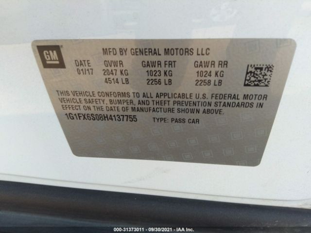 Photo 8 VIN: 1G1FX6S08H4137755 - CHEVROLET BOLT EV 