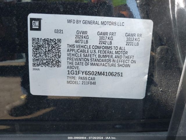 Photo 8 VIN: 1G1FY6S02M4106251 - CHEVROLET BOLT EV 