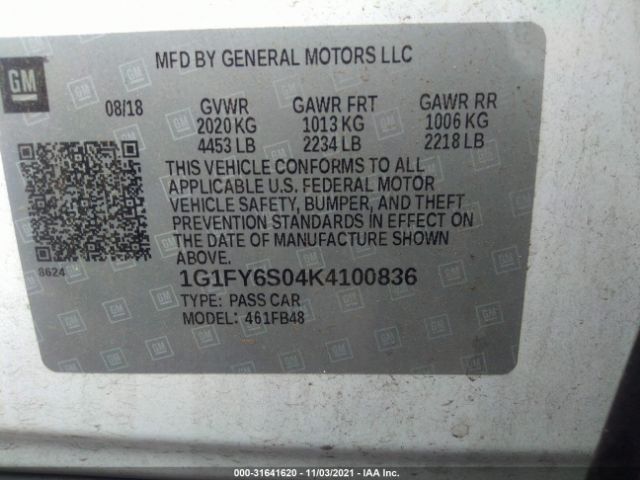 Photo 8 VIN: 1G1FY6S04K4100836 - CHEVROLET BOLT EV 