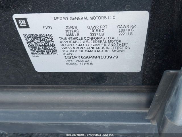 Photo 8 VIN: 1G1FY6S04M4103979 - CHEVROLET BOLT EV 