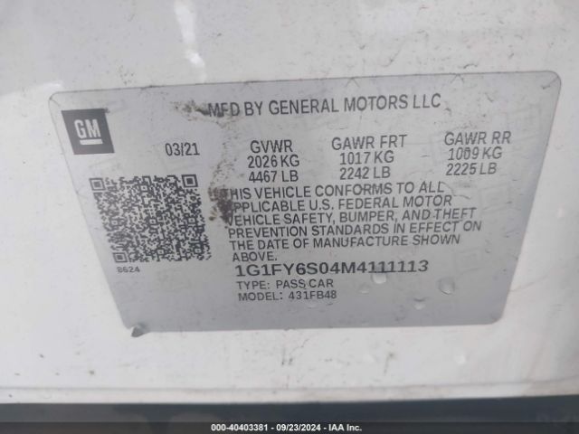 Photo 8 VIN: 1G1FY6S04M4111113 - CHEVROLET BOLT EV 