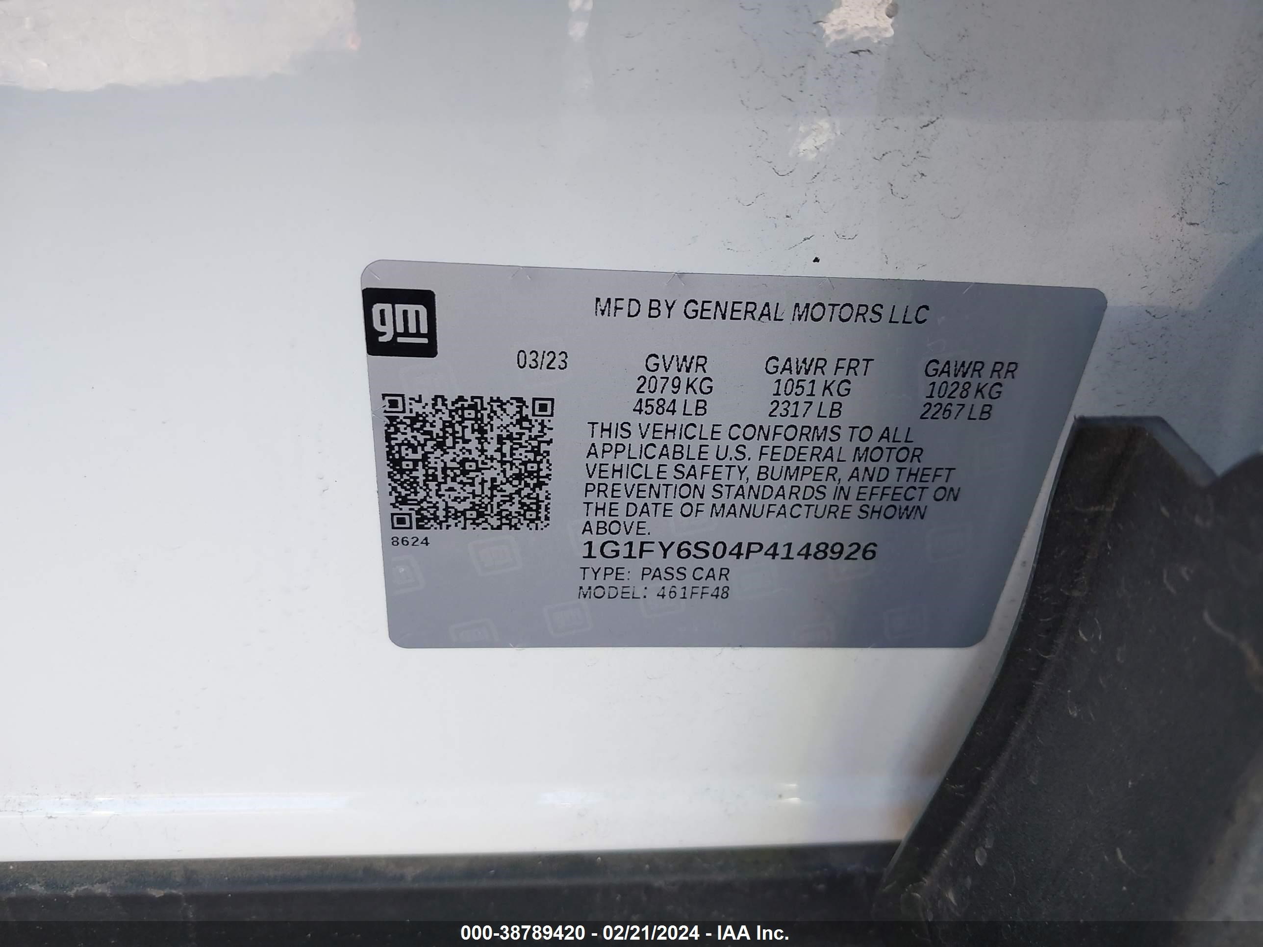 Photo 8 VIN: 1G1FY6S04P4148926 - CHEVROLET BOLT EUV 