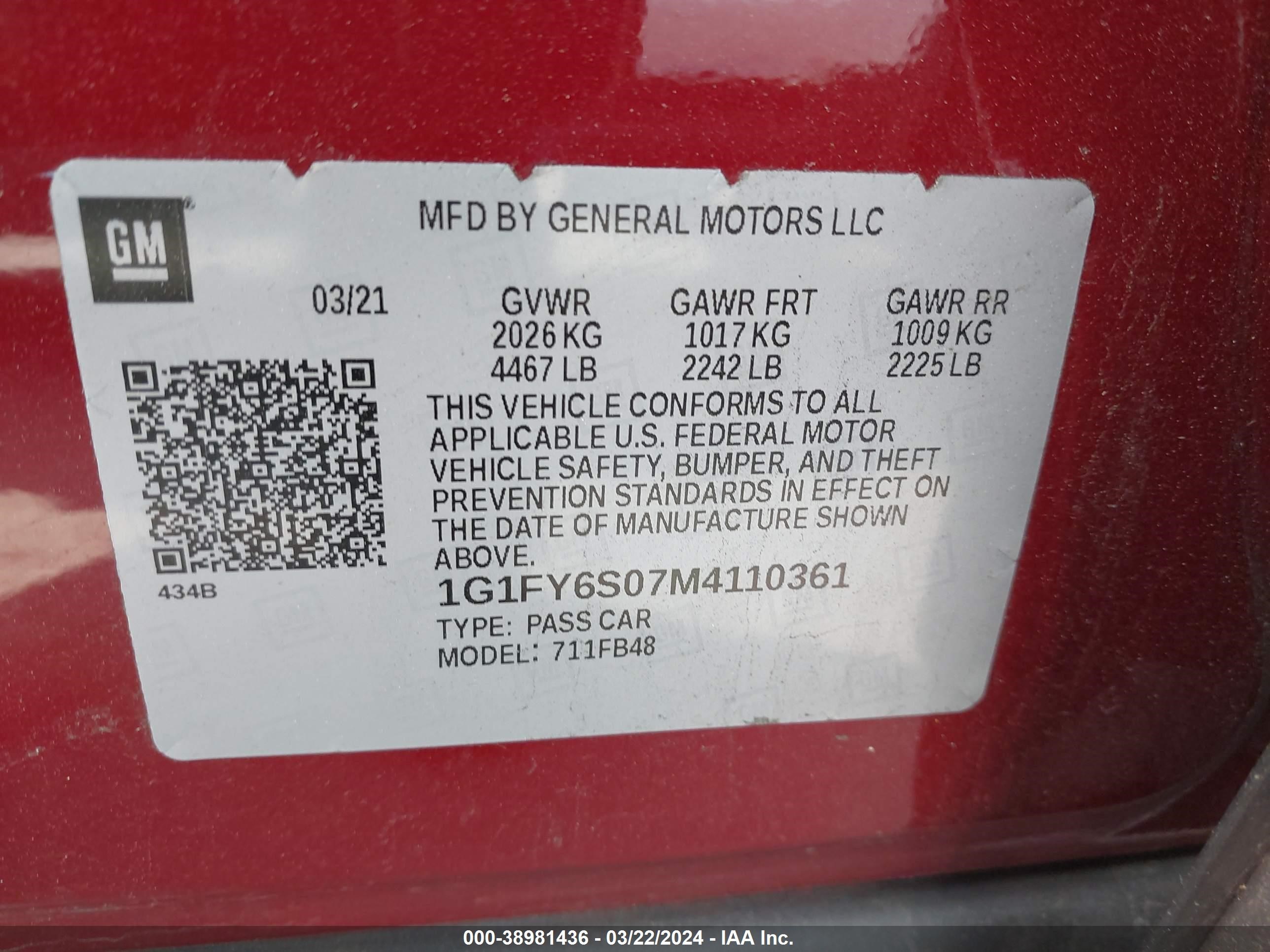 Photo 8 VIN: 1G1FY6S07M4110361 - CHEVROLET BOLT EUV 