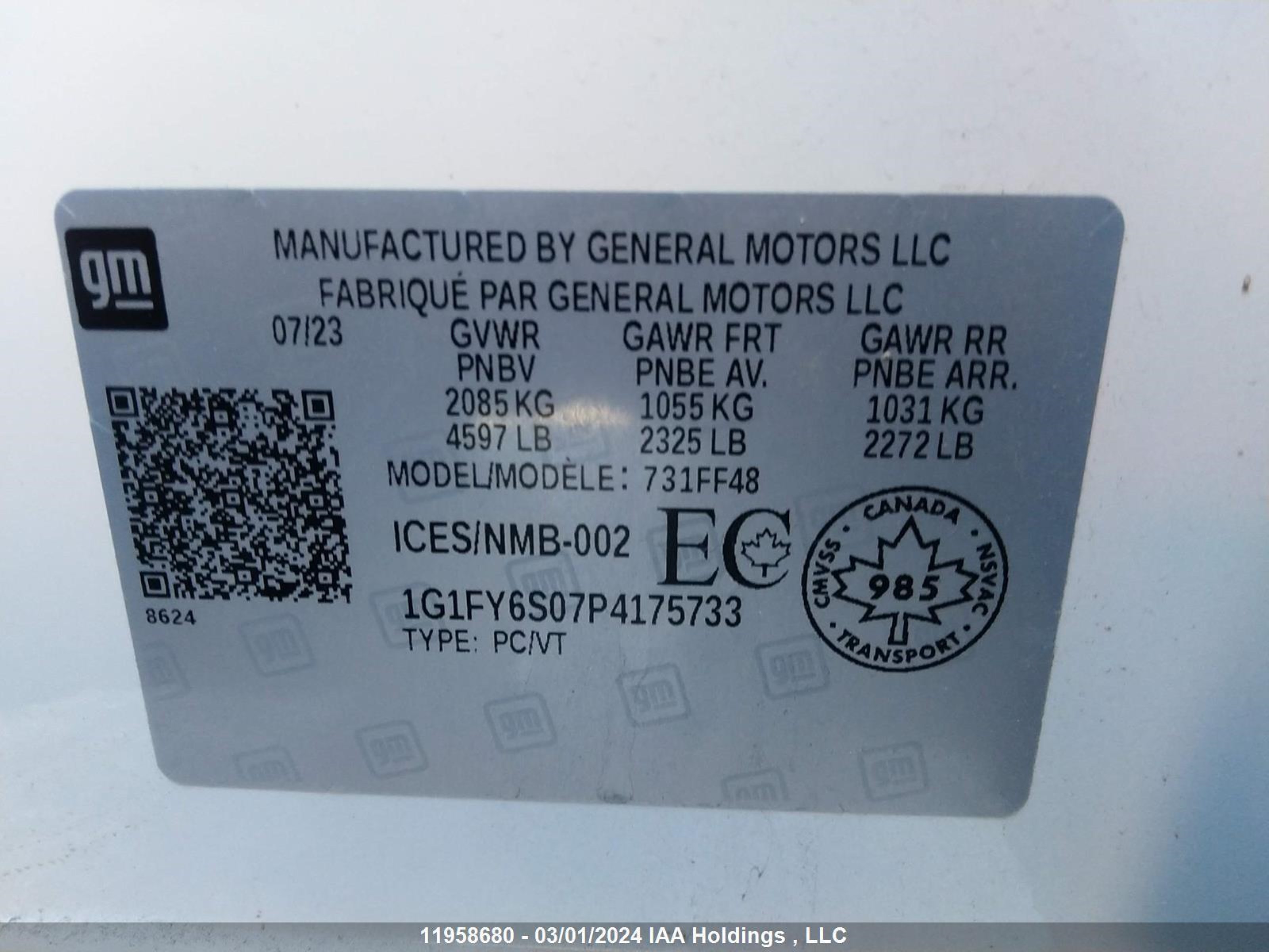 Photo 8 VIN: 1G1FY6S07P4175733 - CHEVROLET BOLT EUV 