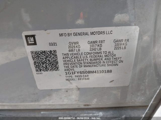 Photo 8 VIN: 1G1FY6S08M4110188 - CHEVROLET BOLT EV 