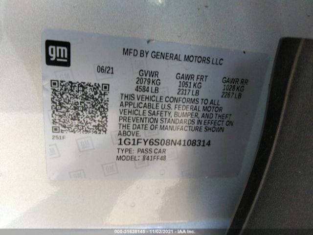 Photo 8 VIN: 1G1FY6S08N4108314 - CHEVROLET BOLT EV 