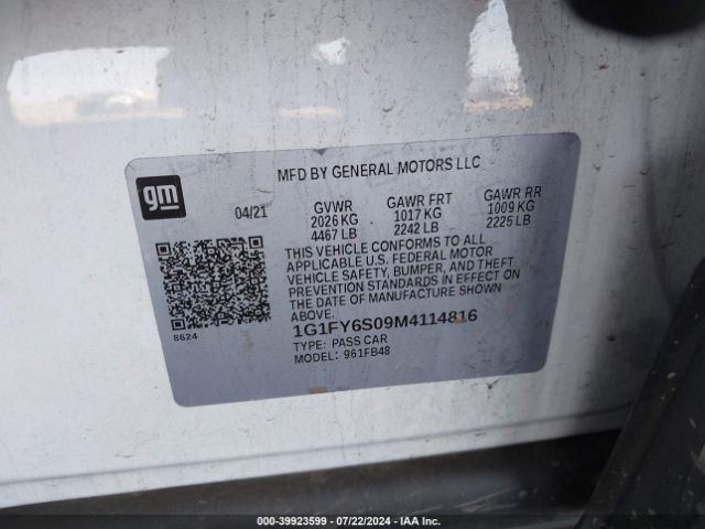 Photo 8 VIN: 1G1FY6S09M4114816 - CHEVROLET BOLT EV 