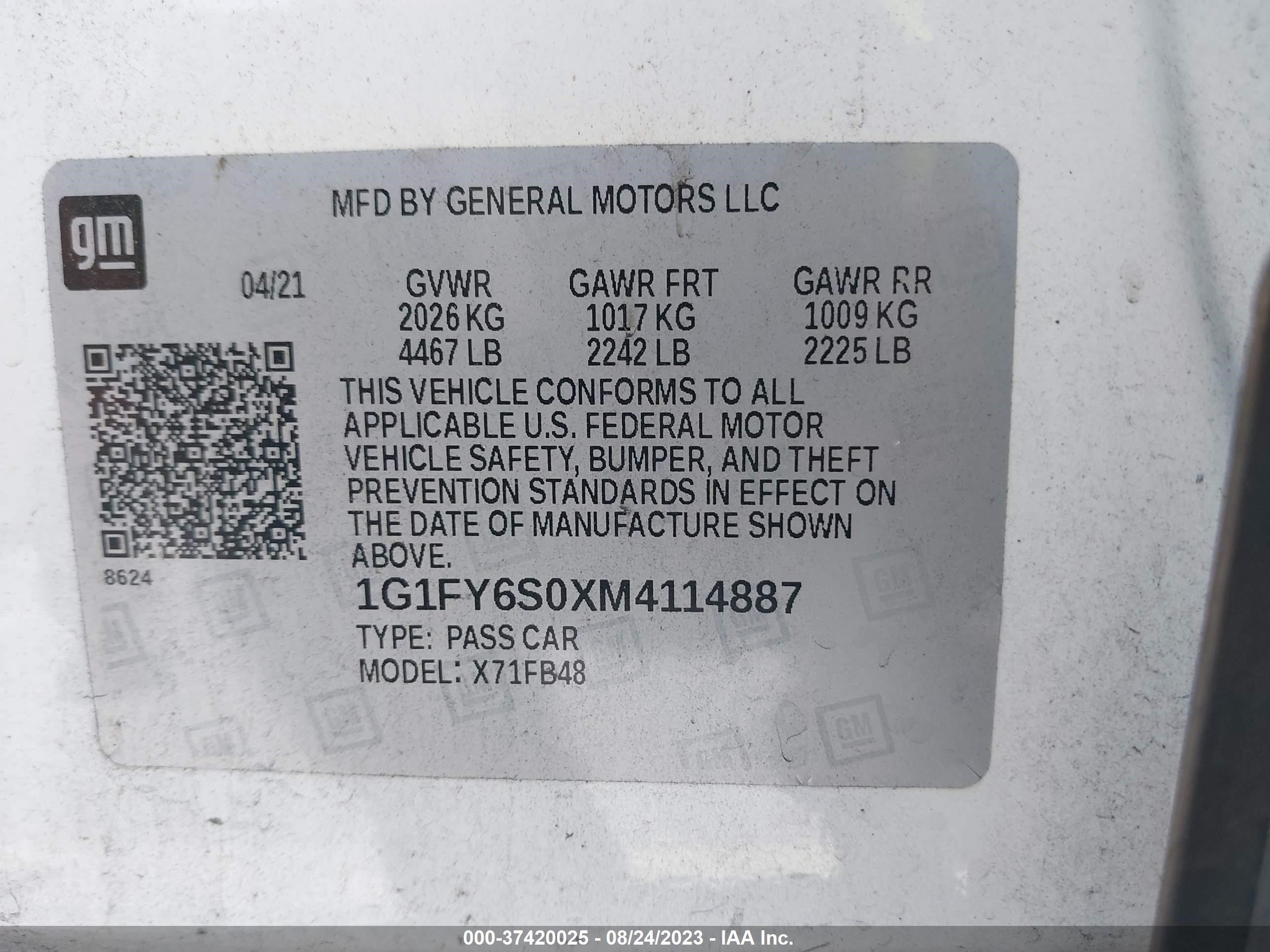 Photo 8 VIN: 1G1FY6S0XM4114887 - CHEVROLET BOLT EUV 