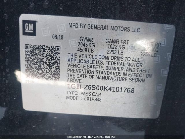 Photo 8 VIN: 1G1FZ6S00K4101768 - CHEVROLET BOLT EV 