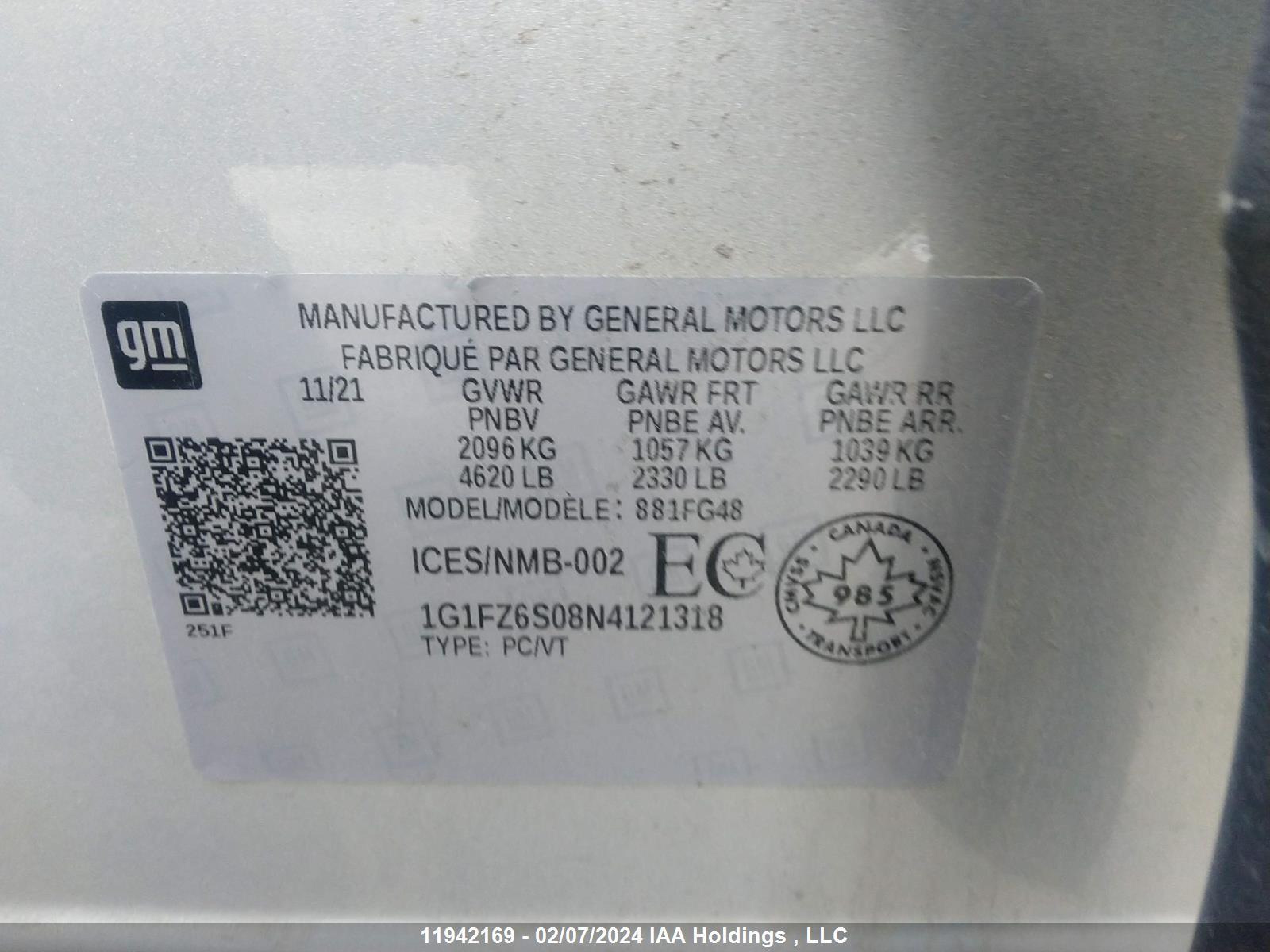 Photo 8 VIN: 1G1FZ6S08N4121318 - CHEVROLET BOLT EUV 