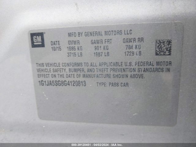 Photo 8 VIN: 1G1JA5SG8G4120813 - CHEVROLET SONIC 