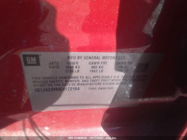 Photo 8 VIN: 1G1JA5SH0C4172164 - CHEVROLET SONIC 