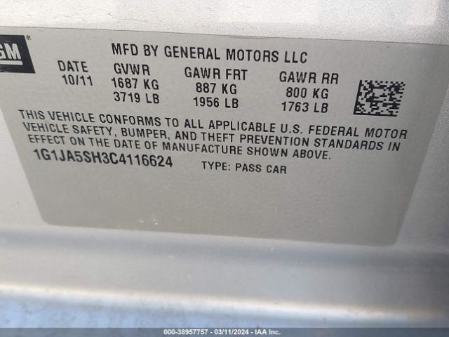 Photo 8 VIN: 1G1JA5SH3C4116624 - CHEVROLET SONIC 