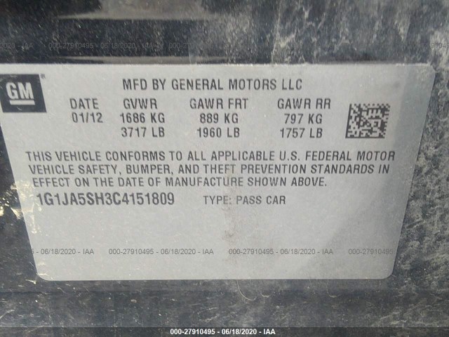 Photo 8 VIN: 1G1JA5SH3C4151809 - CHEVROLET SONIC 