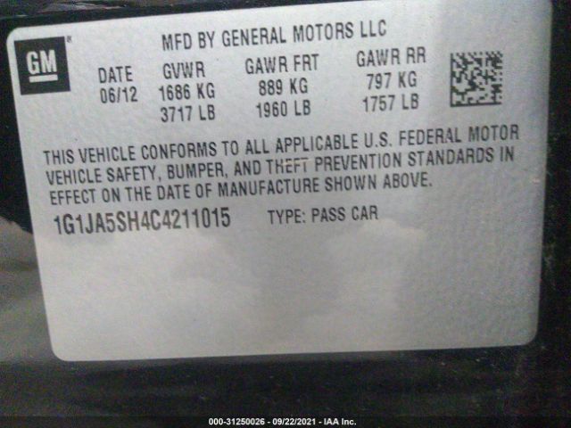 Photo 8 VIN: 1G1JA5SH4C4211015 - CHEVROLET SONIC 