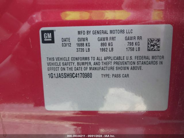 Photo 8 VIN: 1G1JA5SH9C4170980 - CHEVROLET SONIC 