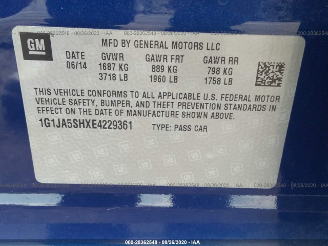 Photo 8 VIN: 1G1JA5SHXE4229361 - CHEVROLET SONIC 