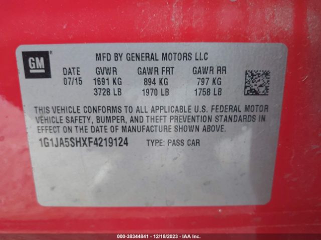 Photo 8 VIN: 1G1JA5SHXF4219124 - CHEVROLET SONIC 