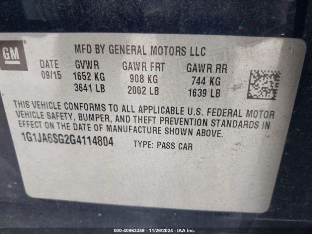 Photo 8 VIN: 1G1JA6SG2G4114804 - CHEVROLET SONIC 