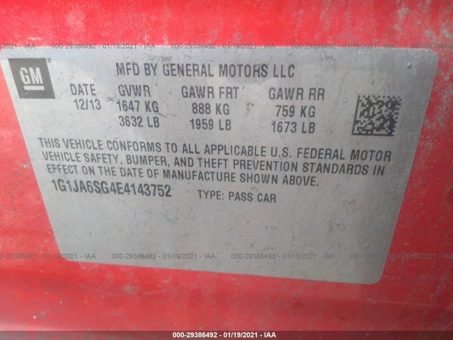 Photo 8 VIN: 1G1JA6SG4E4143752 - CHEVROLET SONIC 