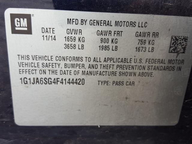 Photo 9 VIN: 1G1JA6SG4F4144420 - CHEVROLET SONIC LS 