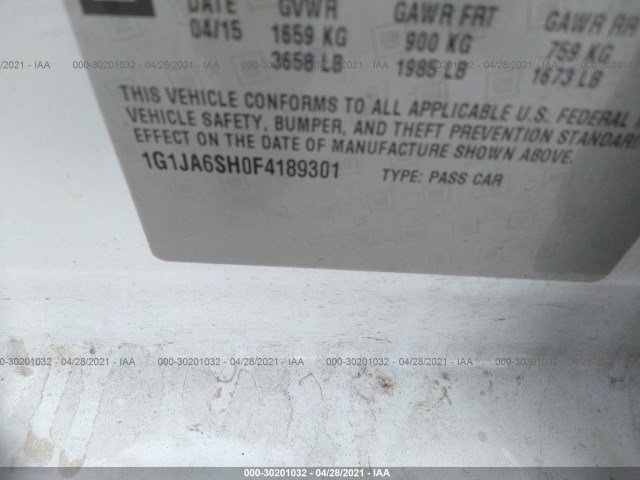 Photo 8 VIN: 1G1JA6SH0F4189301 - CHEVROLET SONIC 