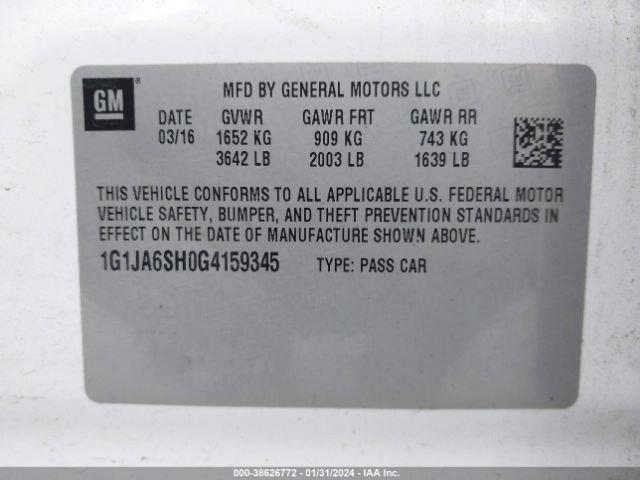 Photo 8 VIN: 1G1JA6SH0G4159345 - CHEVROLET SONIC 