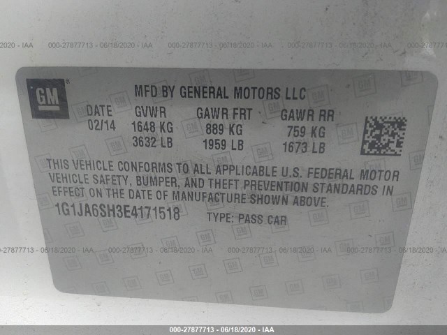 Photo 8 VIN: 1G1JA6SH3E4171518 - CHEVROLET SONIC 