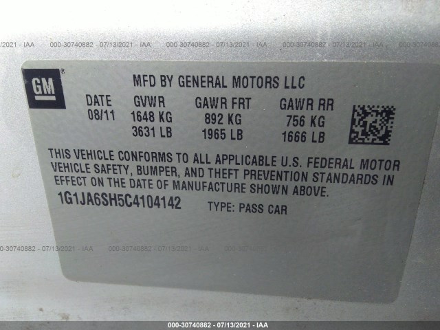 Photo 8 VIN: 1G1JA6SH5C4104142 - CHEVROLET SONIC 