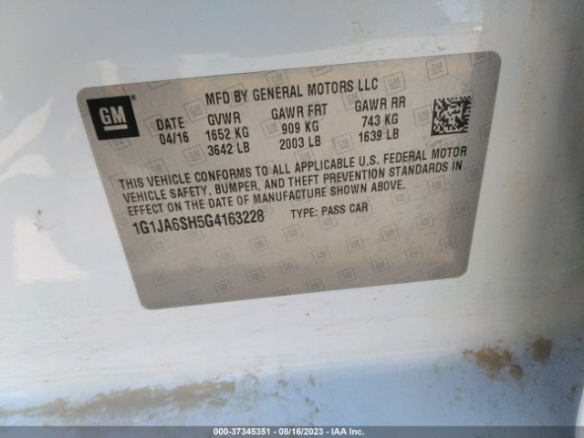 Photo 8 VIN: 1G1JA6SH5G4163228 - CHEVROLET SONIC 