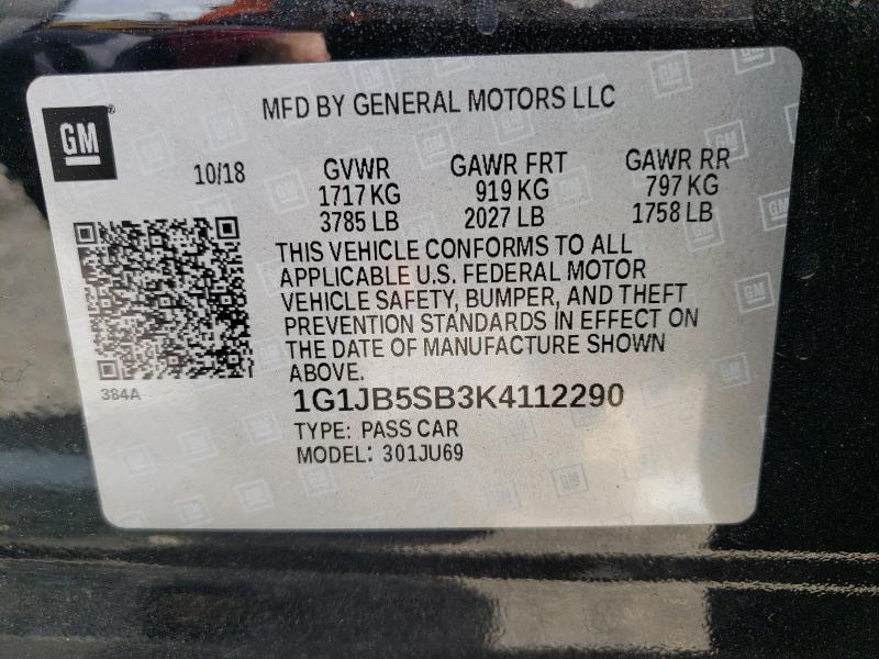 Photo 9 VIN: 1G1JB5SB3K4112290 - CHEVROLET SONIC LS 