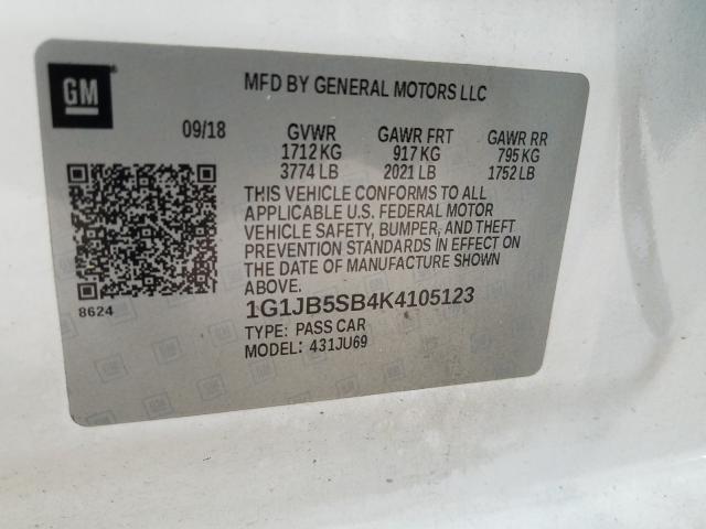 Photo 9 VIN: 1G1JB5SB4K4105123 - CHEVROLET SONIC LS 